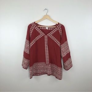 Sundance rust embroidered v neck blouse size XL